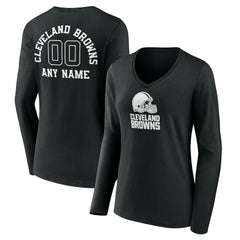 Cleveland Browns Women's Personalized Name & Number Monochrome Long Sleeve V-Neck T-Shirt - Black sale