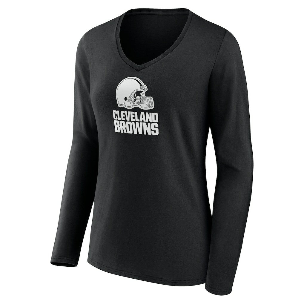Cleveland Browns Women's Personalized Name & Number Monochrome Long Sleeve V-Neck T-Shirt - Black sale