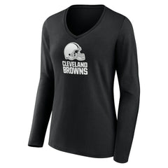 Cleveland Browns Women's Personalized Name & Number Monochrome Long Sleeve V-Neck T-Shirt - Black sale