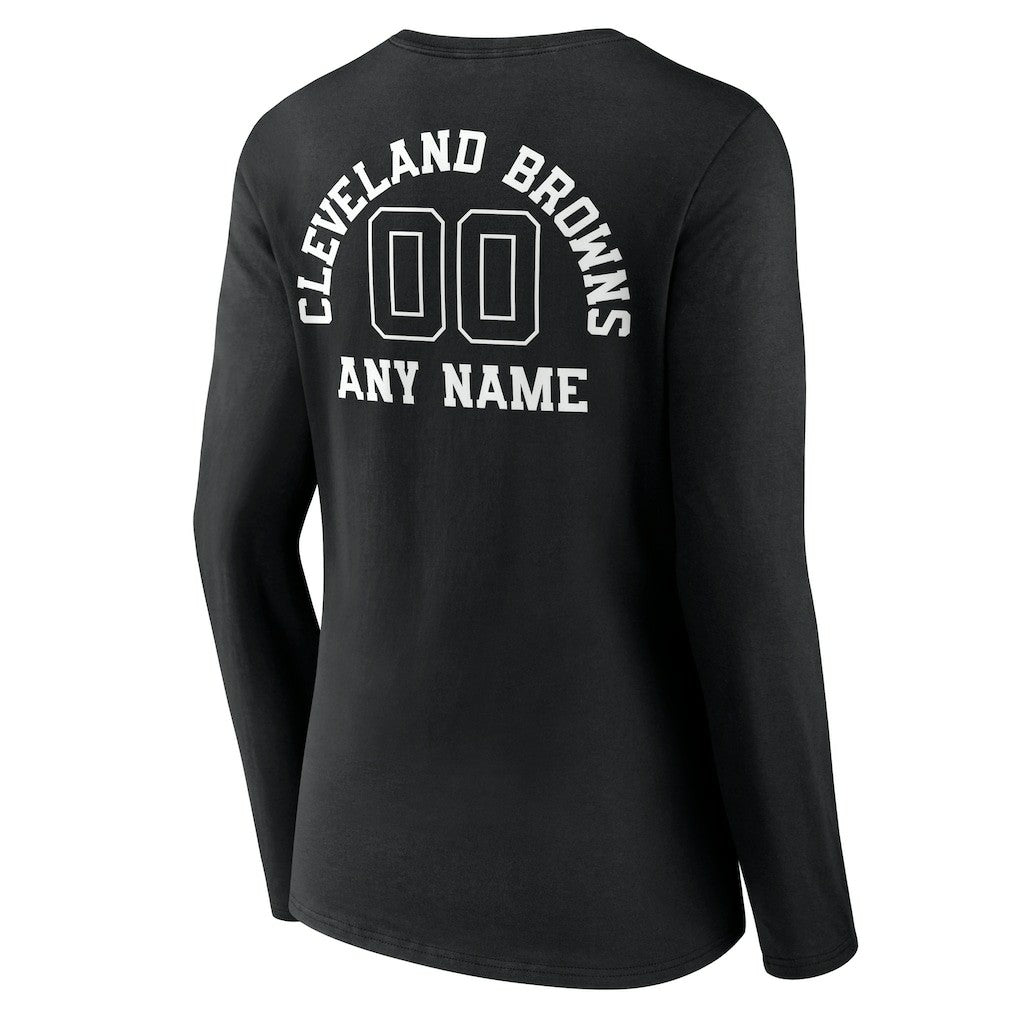 Cleveland Browns Women's Personalized Name & Number Monochrome Long Sleeve V-Neck T-Shirt - Black sale