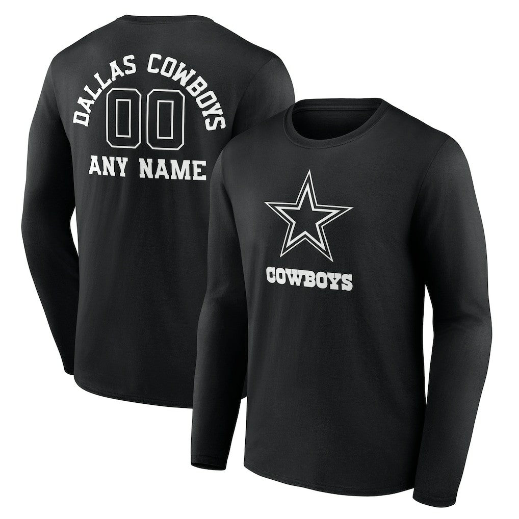 Dallas Cowboys Personalized Name & Number Monochrome Long Sleeve T-Shirt - Black cheap