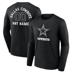 Dallas Cowboys Personalized Name & Number Monochrome Long Sleeve T-Shirt - Black cheap