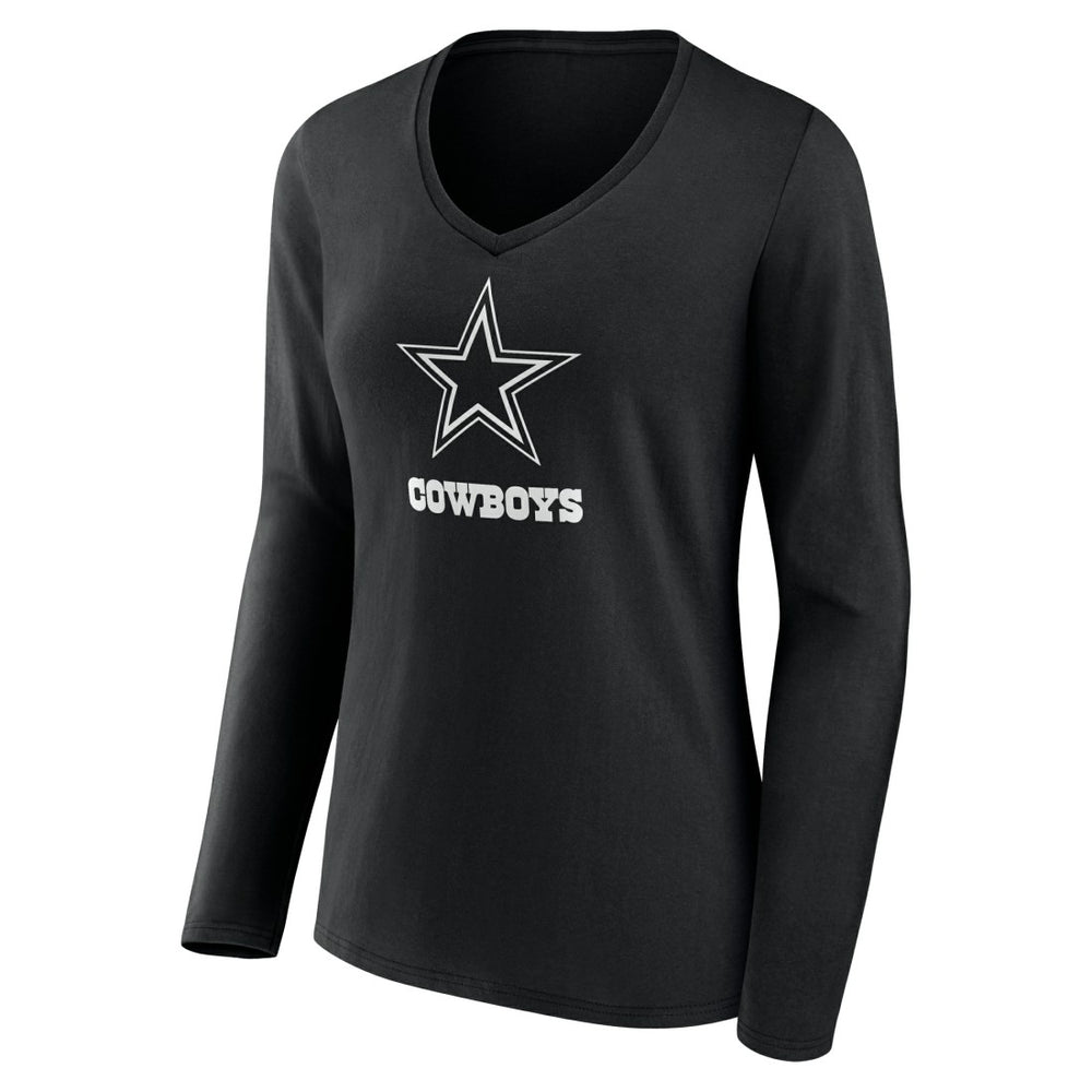 Dallas Cowboys Women's Personalized Name & Number Monochrome Long Sleeve V-Neck T-Shirt - Black cheap