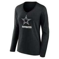 Dallas Cowboys Women's Personalized Name & Number Monochrome Long Sleeve V-Neck T-Shirt - Black cheap