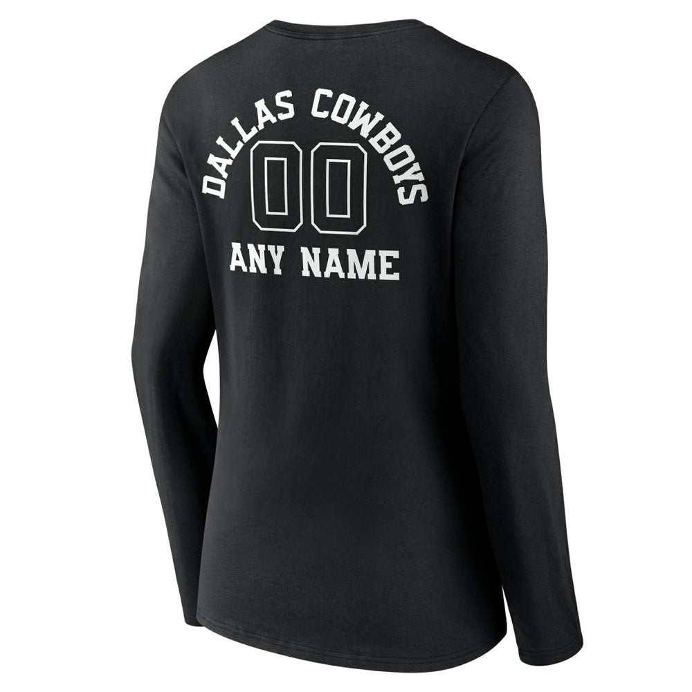 Dallas Cowboys Women's Personalized Name & Number Monochrome Long Sleeve V-Neck T-Shirt - Black cheap