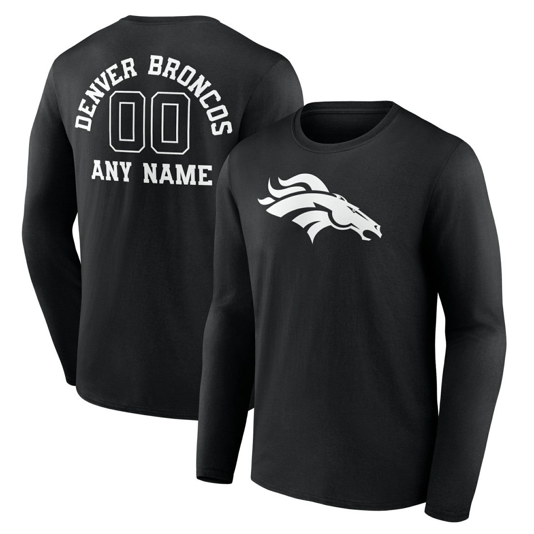 Denver Broncos Personalized Name & Number Monochrome Long Sleeve T-Shirt - Black for sale