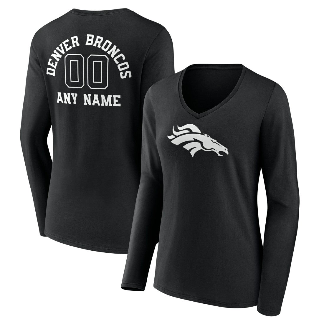 Denver Broncos Women's Personalized Name & Number Monochrome Long Sleeve V-Neck T-Shirt - Black discount
