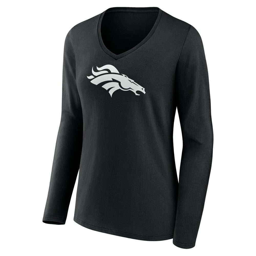 Denver Broncos Women's Personalized Name & Number Monochrome Long Sleeve V-Neck T-Shirt - Black discount