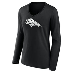Denver Broncos Women's Personalized Name & Number Monochrome Long Sleeve V-Neck T-Shirt - Black discount