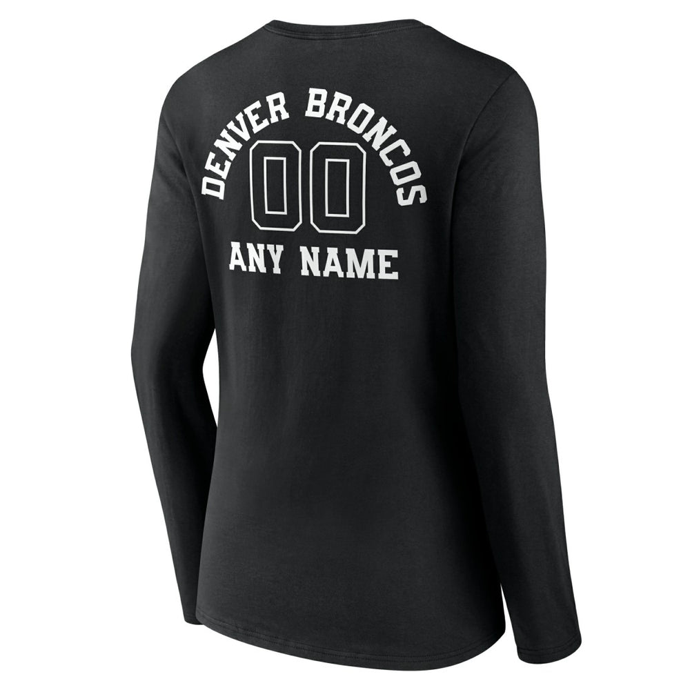 Denver Broncos Women's Personalized Name & Number Monochrome Long Sleeve V-Neck T-Shirt - Black discount