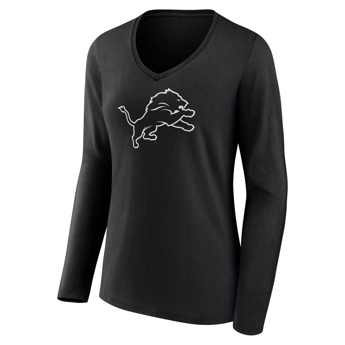 Detroit Lions Women's Personalized Name & Number Monochrome Long Sleeve V-Neck T-Shirt - Black on sale