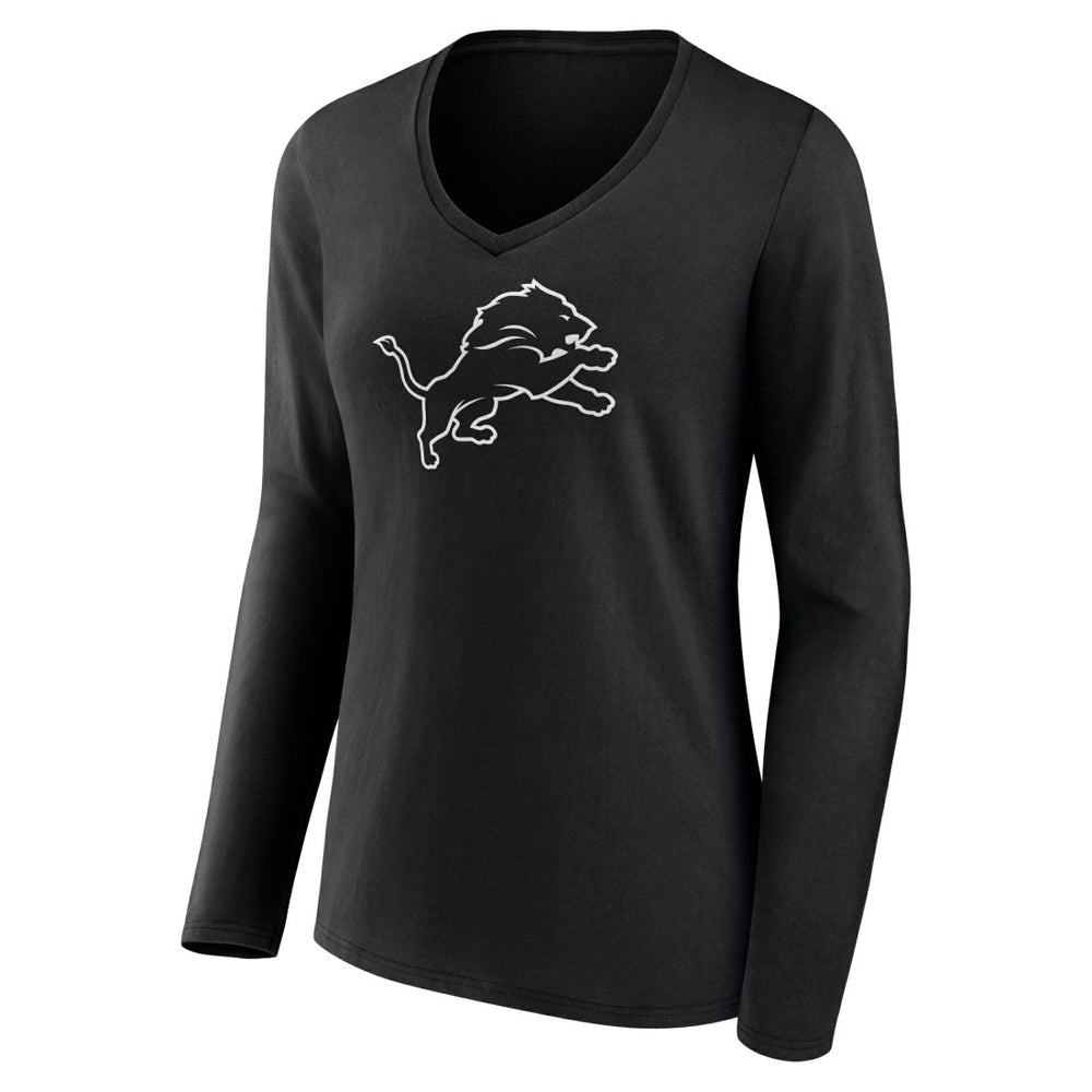 Detroit Lions Women's Personalized Name & Number Monochrome Long Sleeve V-Neck T-Shirt - Black on sale
