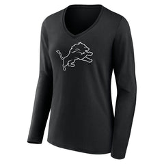 Detroit Lions Women's Personalized Name & Number Monochrome Long Sleeve V-Neck T-Shirt - Black on sale