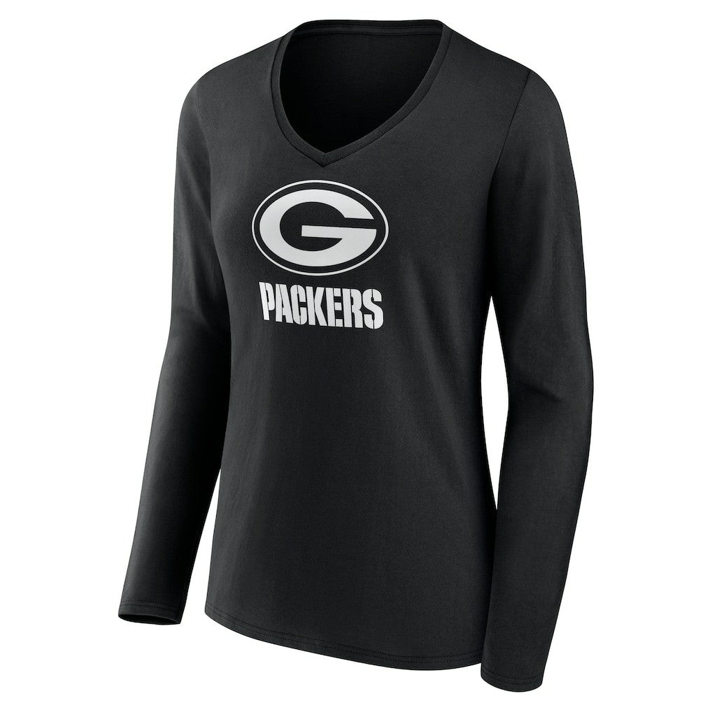 Green Bay Packers Women's Personalized Name & Number Monochrome Long Sleeve V-Neck T-Shirt - Black outlet