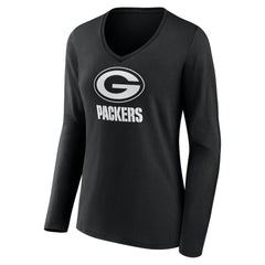 Green Bay Packers Women's Personalized Name & Number Monochrome Long Sleeve V-Neck T-Shirt - Black outlet