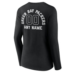 Green Bay Packers Women's Personalized Name & Number Monochrome Long Sleeve V-Neck T-Shirt - Black outlet