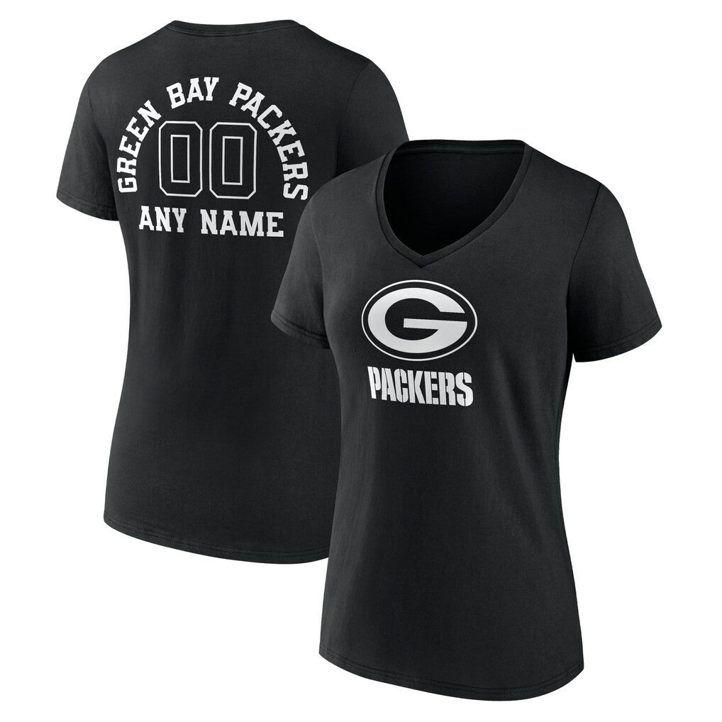 Green Bay Packers Women's Personalized Name & Number Monochrome V-Neck T-Shirt - Black online