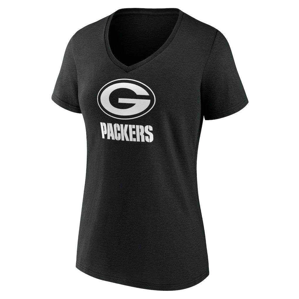 Green Bay Packers Women's Personalized Name & Number Monochrome V-Neck T-Shirt - Black online