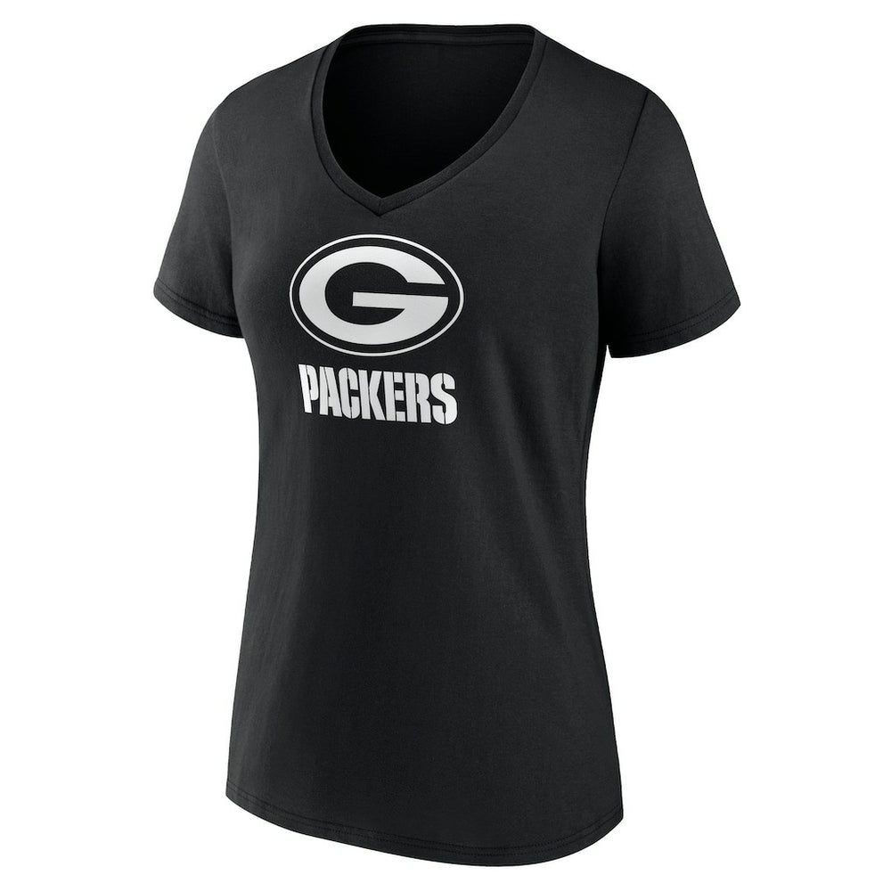 Green Bay Packers Women's Personalized Name & Number Monochrome V-Neck T-Shirt - Black online