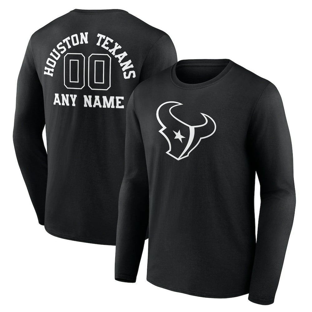 Houston Texans Personalized Name & Number Monochrome Long Sleeve T-Shirt - Black on sale