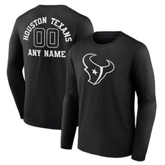 Houston Texans Personalized Name & Number Monochrome Long Sleeve T-Shirt - Black on sale