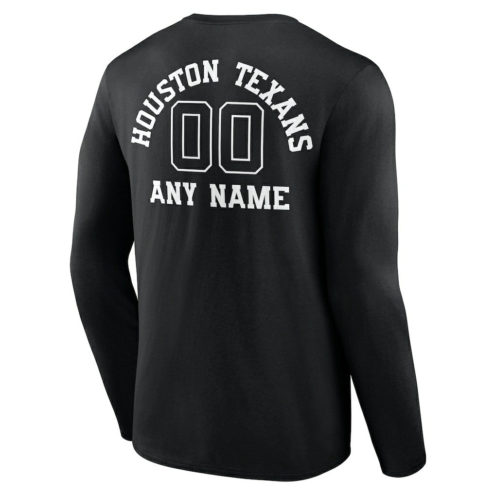Houston Texans Personalized Name & Number Monochrome Long Sleeve T-Shirt - Black on sale