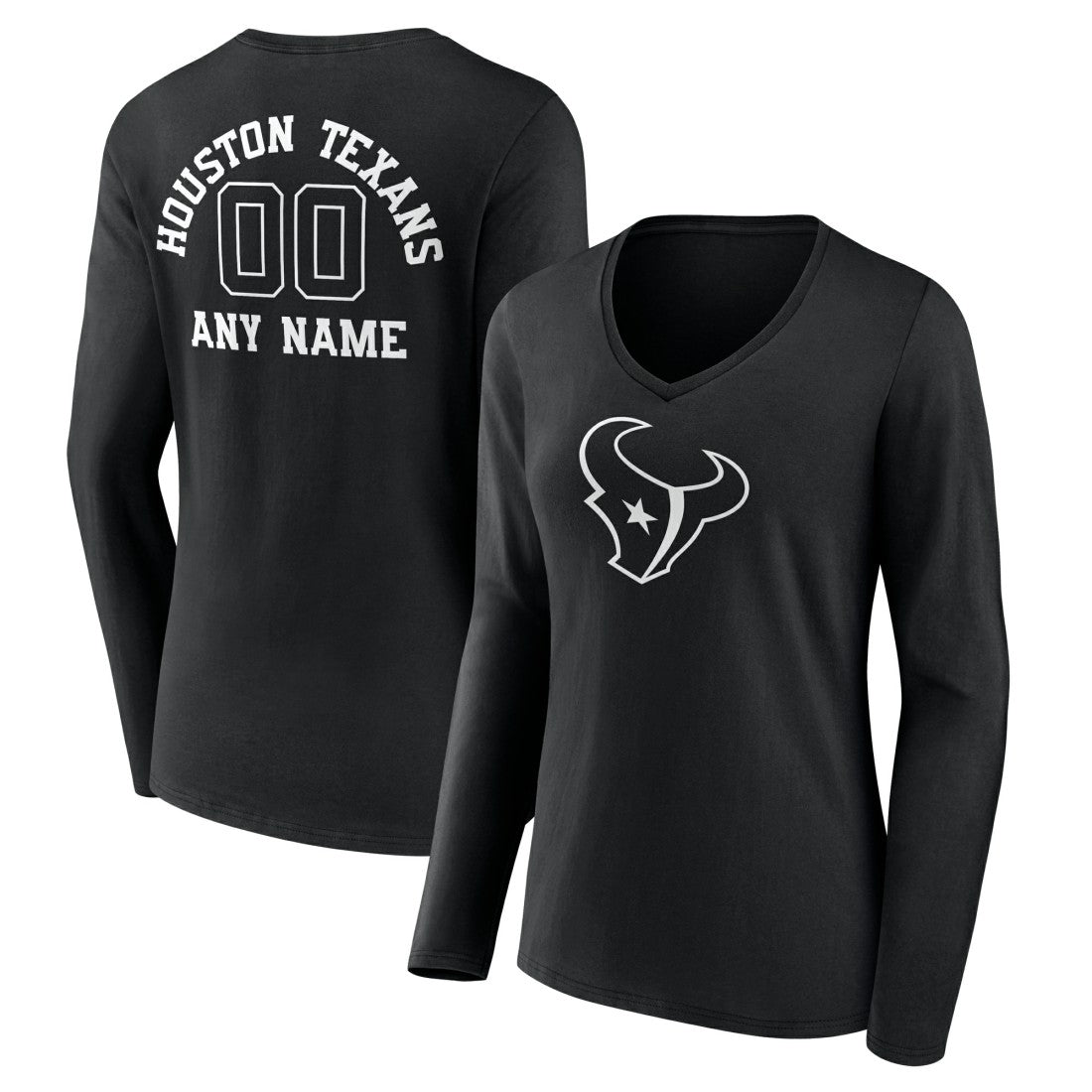 Houston Texans Women's Personalized Name & Number Monochrome Long Sleeve V-Neck T-Shirt - Black on sale