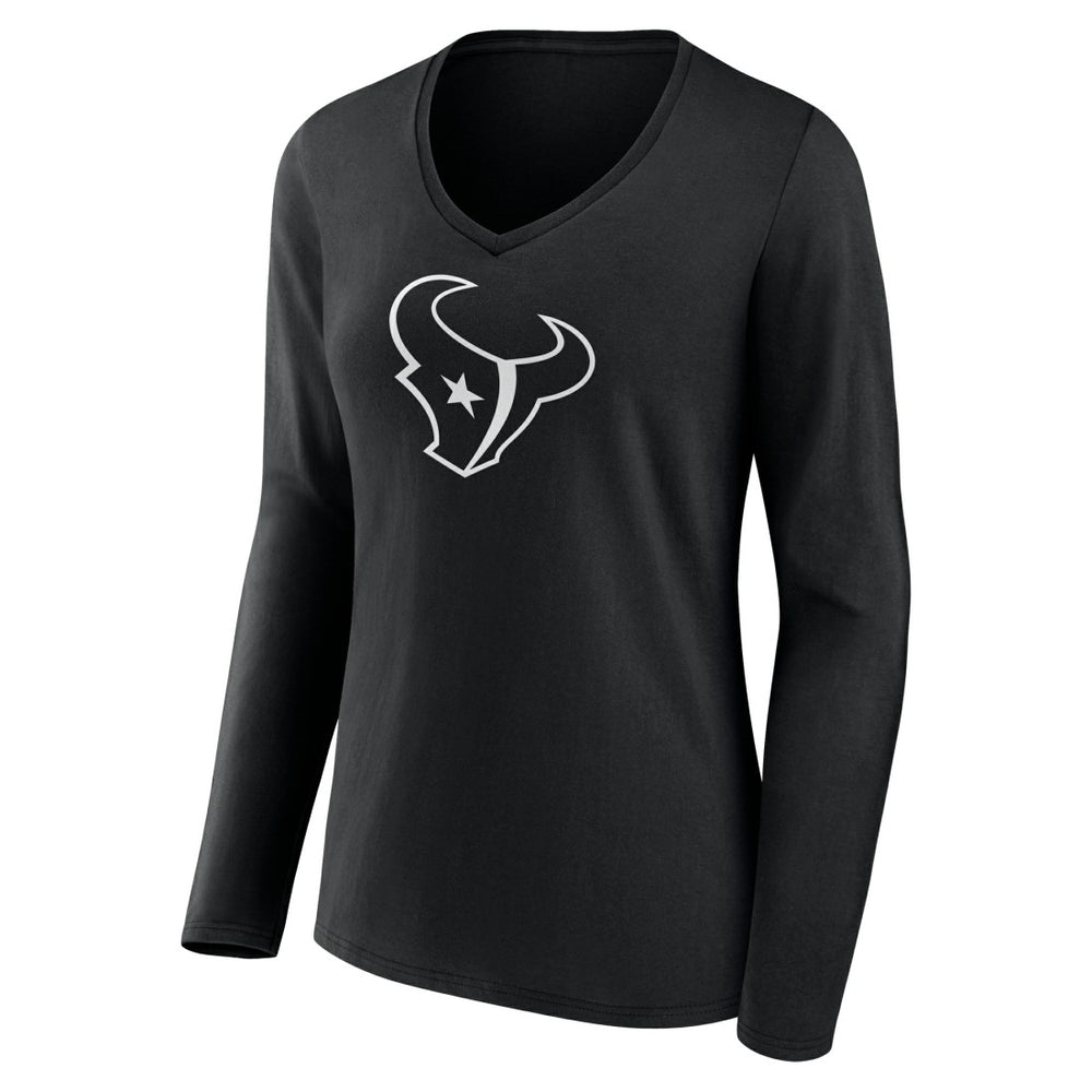 Houston Texans Women's Personalized Name & Number Monochrome Long Sleeve V-Neck T-Shirt - Black on sale