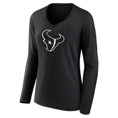 Houston Texans Women's Personalized Name & Number Monochrome Long Sleeve V-Neck T-Shirt - Black on sale
