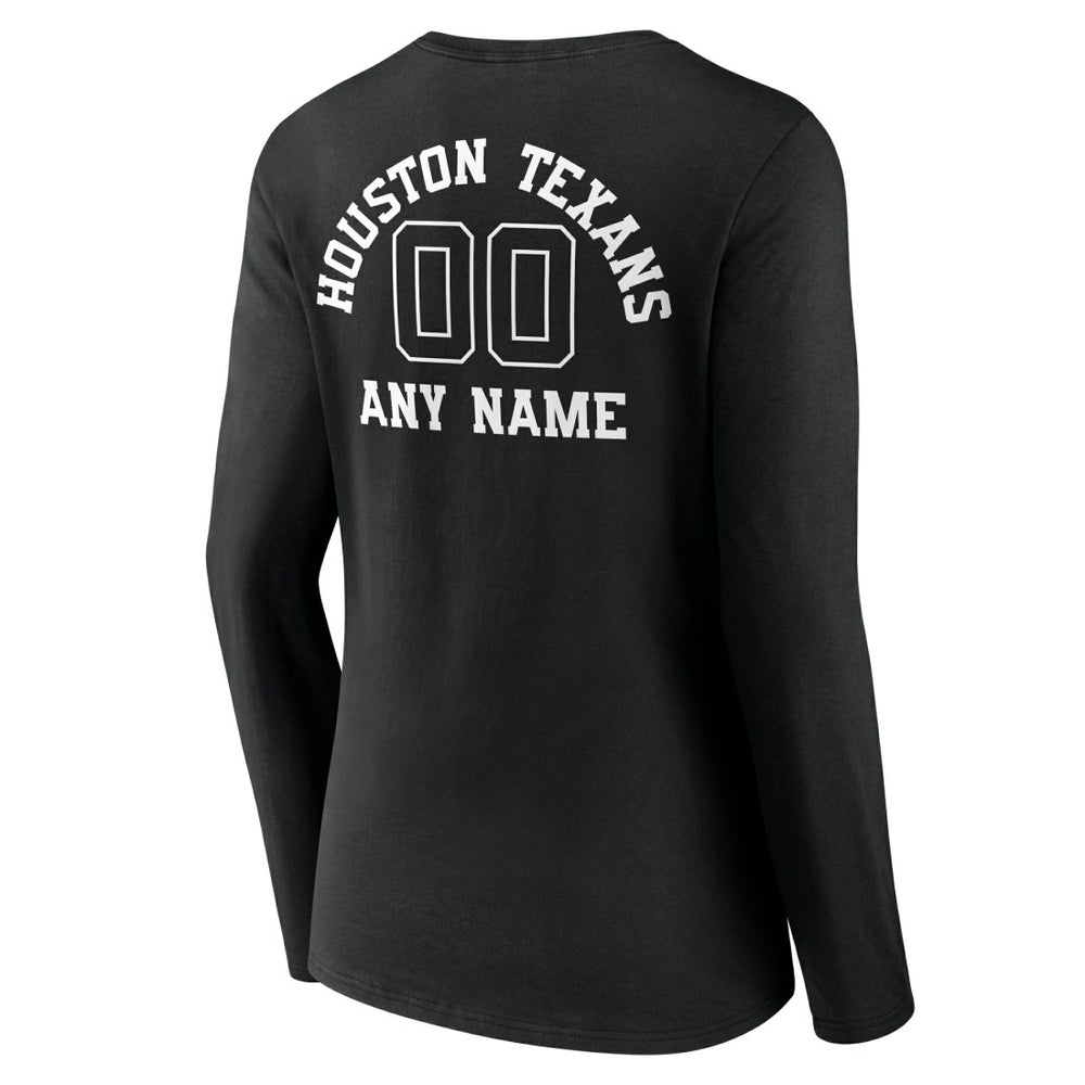 Houston Texans Women's Personalized Name & Number Monochrome Long Sleeve V-Neck T-Shirt - Black on sale