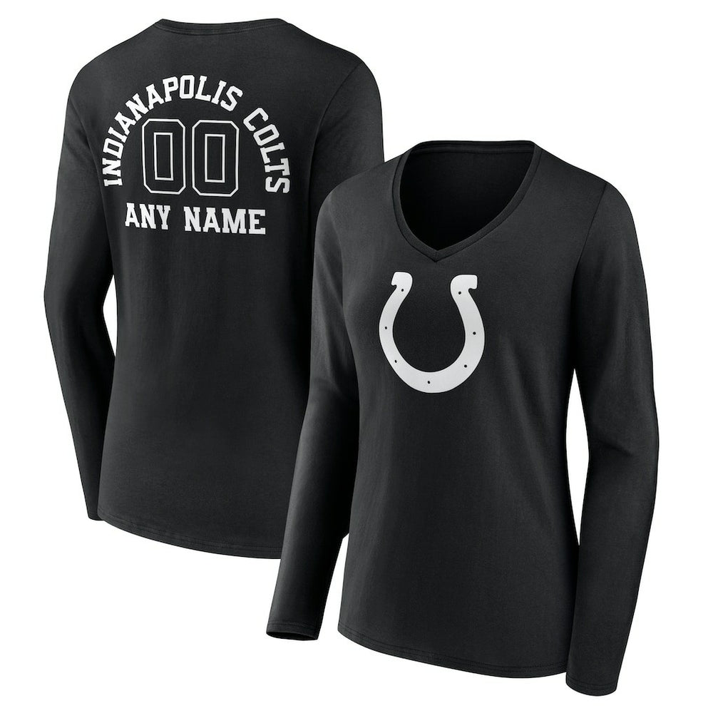 Indianapolis Colts Women's Personalized Name & Number Monochrome Long Sleeve V-Neck T-Shirt - Black sale
