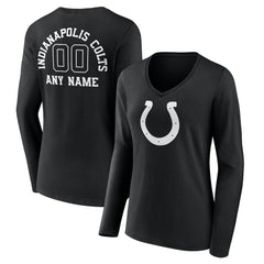 Indianapolis Colts Women's Personalized Name & Number Monochrome Long Sleeve V-Neck T-Shirt - Black sale