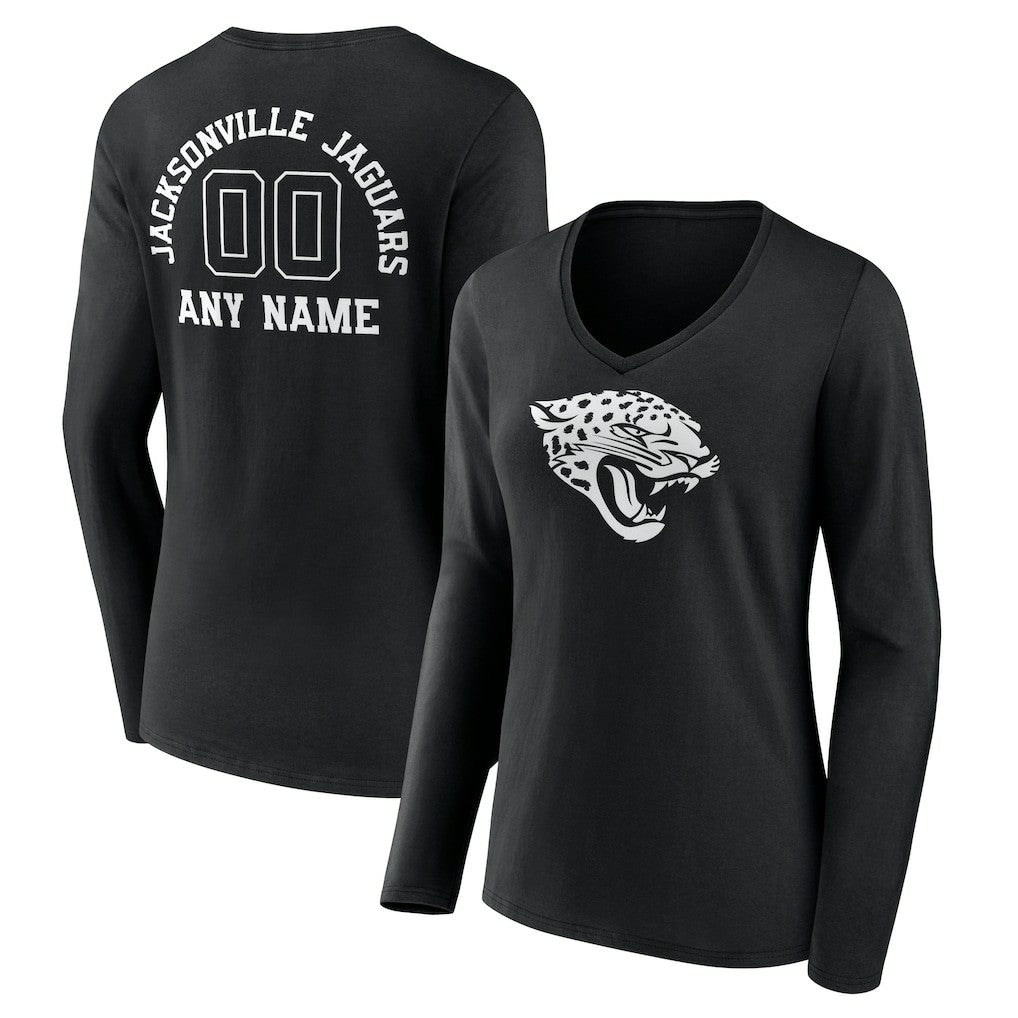 Jacksonville Jaguars Women's Personalized Name & Number Monochrome Long Sleeve V-Neck T-Shirt - Black sale