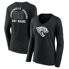 Jacksonville Jaguars Women's Personalized Name & Number Monochrome Long Sleeve V-Neck T-Shirt - Black sale