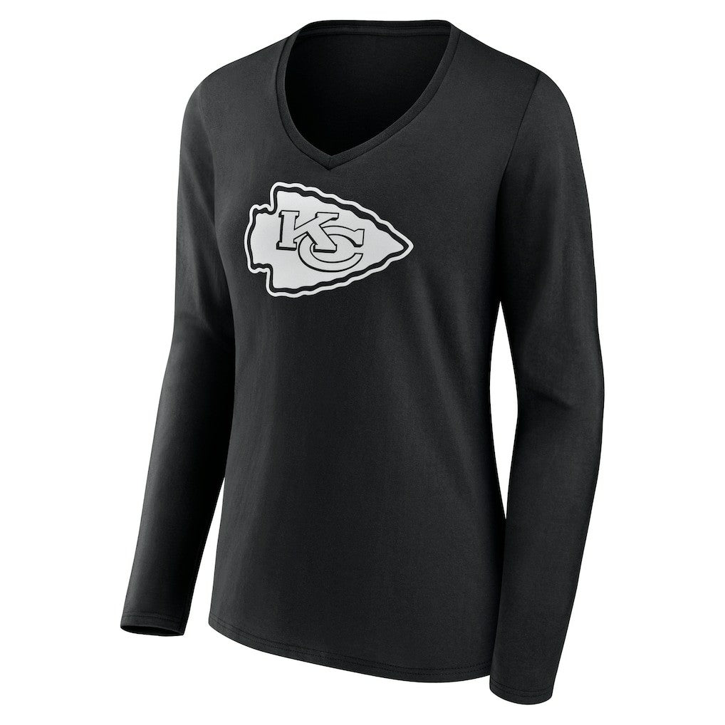 Kansas City Chiefs Women's Personalized Name & Number Monochrome Long Sleeve V-Neck T-Shirt - Black discount