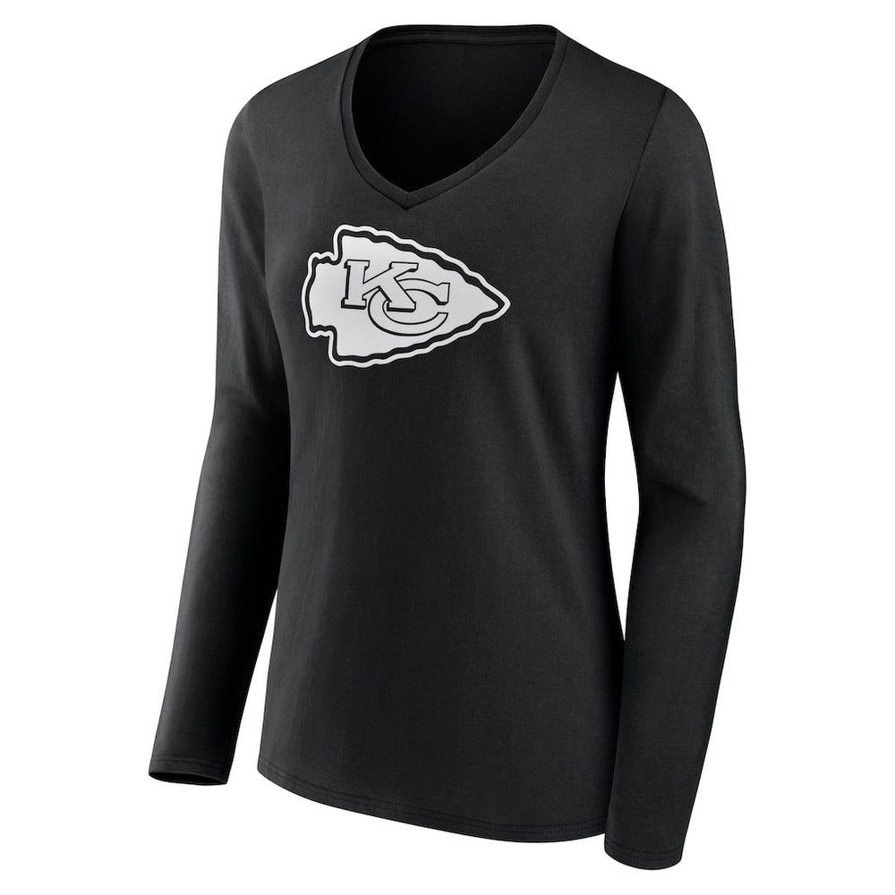 Kansas City Chiefs Women's Personalized Name & Number Monochrome Long Sleeve V-Neck T-Shirt - Black discount