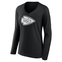 Kansas City Chiefs Women's Personalized Name & Number Monochrome Long Sleeve V-Neck T-Shirt - Black discount