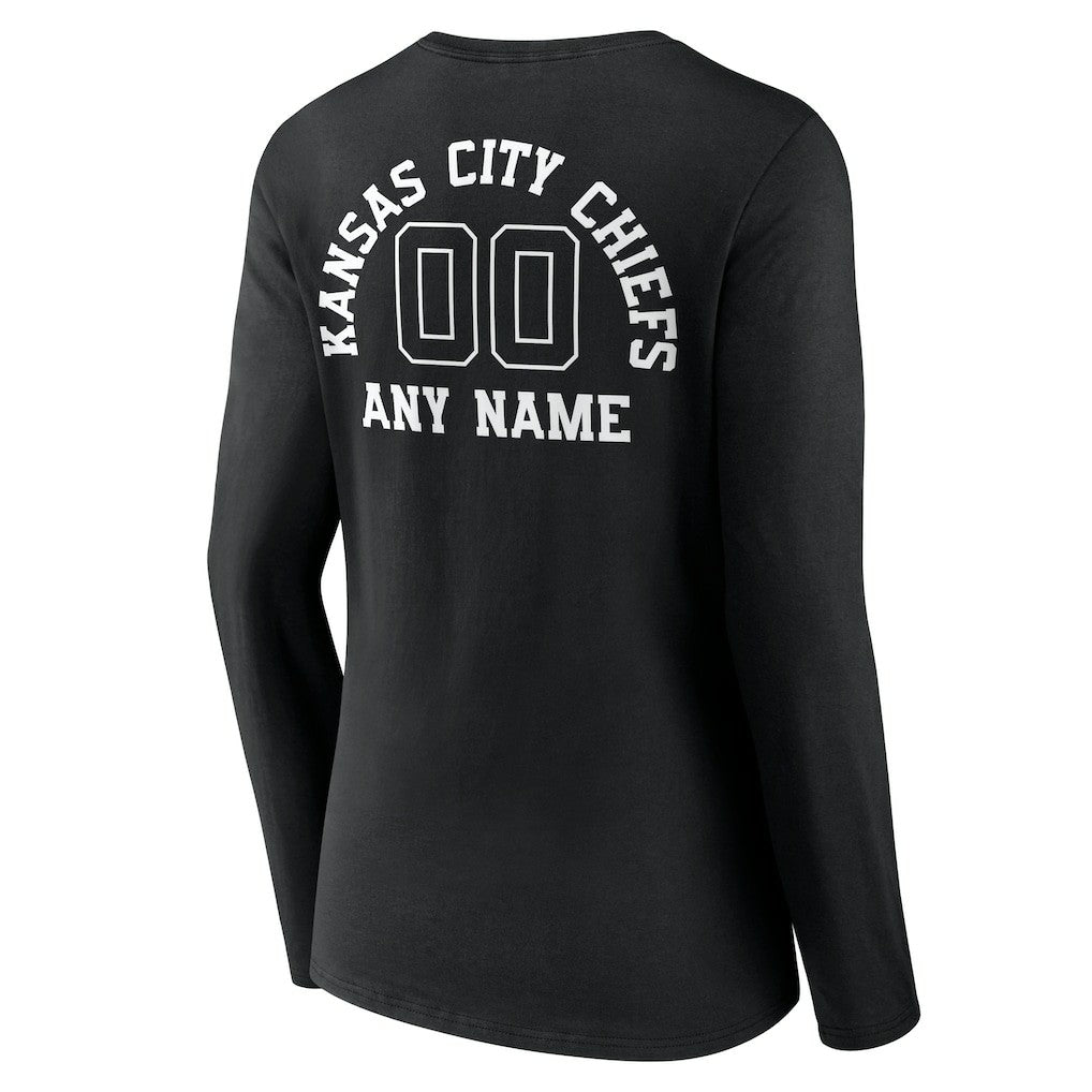 Kansas City Chiefs Women's Personalized Name & Number Monochrome Long Sleeve V-Neck T-Shirt - Black discount