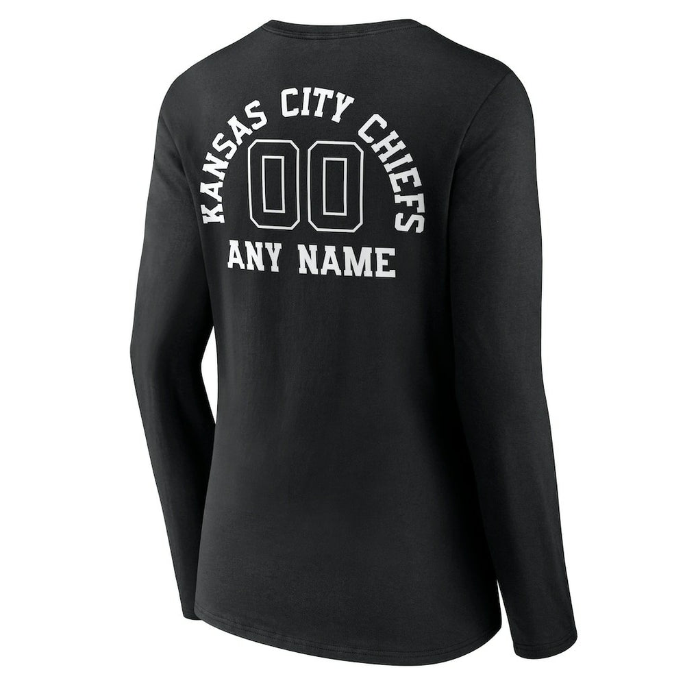Kansas City Chiefs Women's Personalized Name & Number Monochrome Long Sleeve V-Neck T-Shirt - Black discount