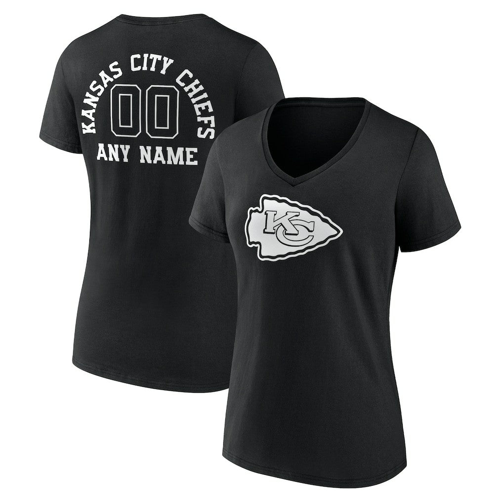 Kansas City Chiefs Women's Personalized Name & Number Monochrome V-Neck T-Shirt - Black for sale