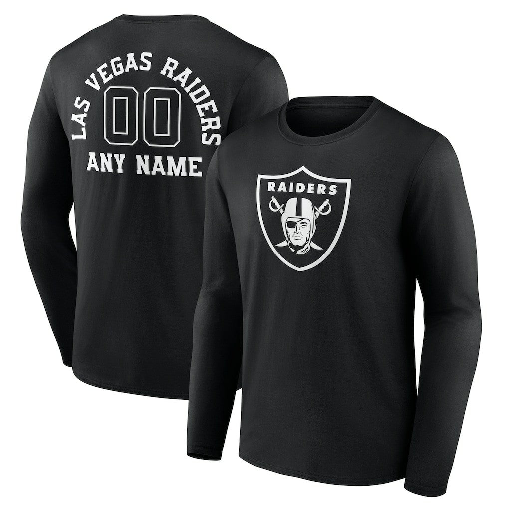 Las Vegas Raiders Personalized Name & Number Monochrome Long Sleeve T-Shirt - Black on sale