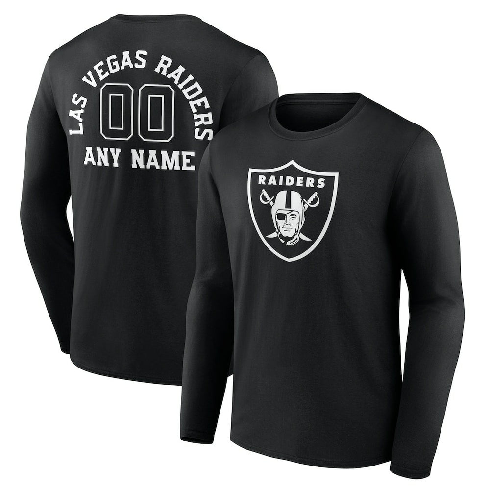 Las Vegas Raiders Personalized Name & Number Monochrome Long Sleeve T-Shirt - Black on sale