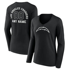 Los Angeles Chargers Women's Personalized Name & Number Monochrome Long Sleeve V-Neck T-Shirt - Black on sale