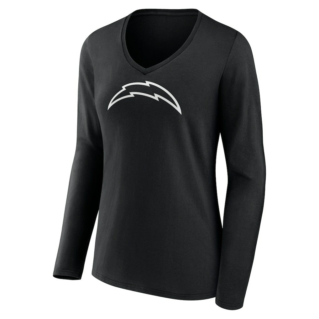 Los Angeles Chargers Women's Personalized Name & Number Monochrome Long Sleeve V-Neck T-Shirt - Black on sale