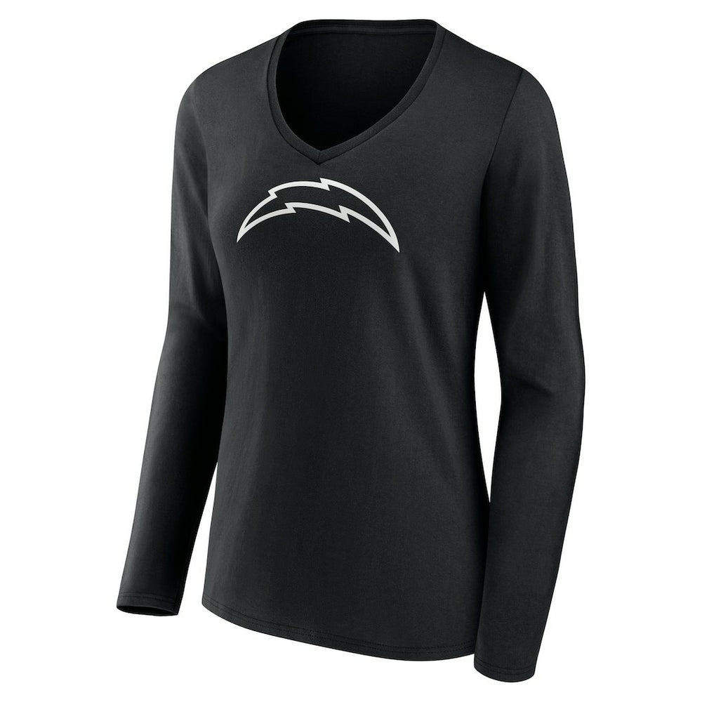 Los Angeles Chargers Women's Personalized Name & Number Monochrome Long Sleeve V-Neck T-Shirt - Black on sale