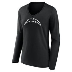 Los Angeles Chargers Women's Personalized Name & Number Monochrome Long Sleeve V-Neck T-Shirt - Black on sale