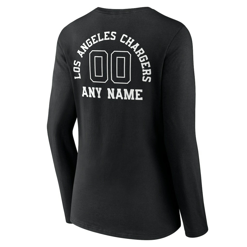 Los Angeles Chargers Women's Personalized Name & Number Monochrome Long Sleeve V-Neck T-Shirt - Black on sale
