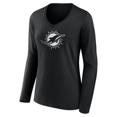 Miami Dolphins Women's Personalized Name & Number Monochrome Long Sleeve V-Neck T-Shirt - Black discount