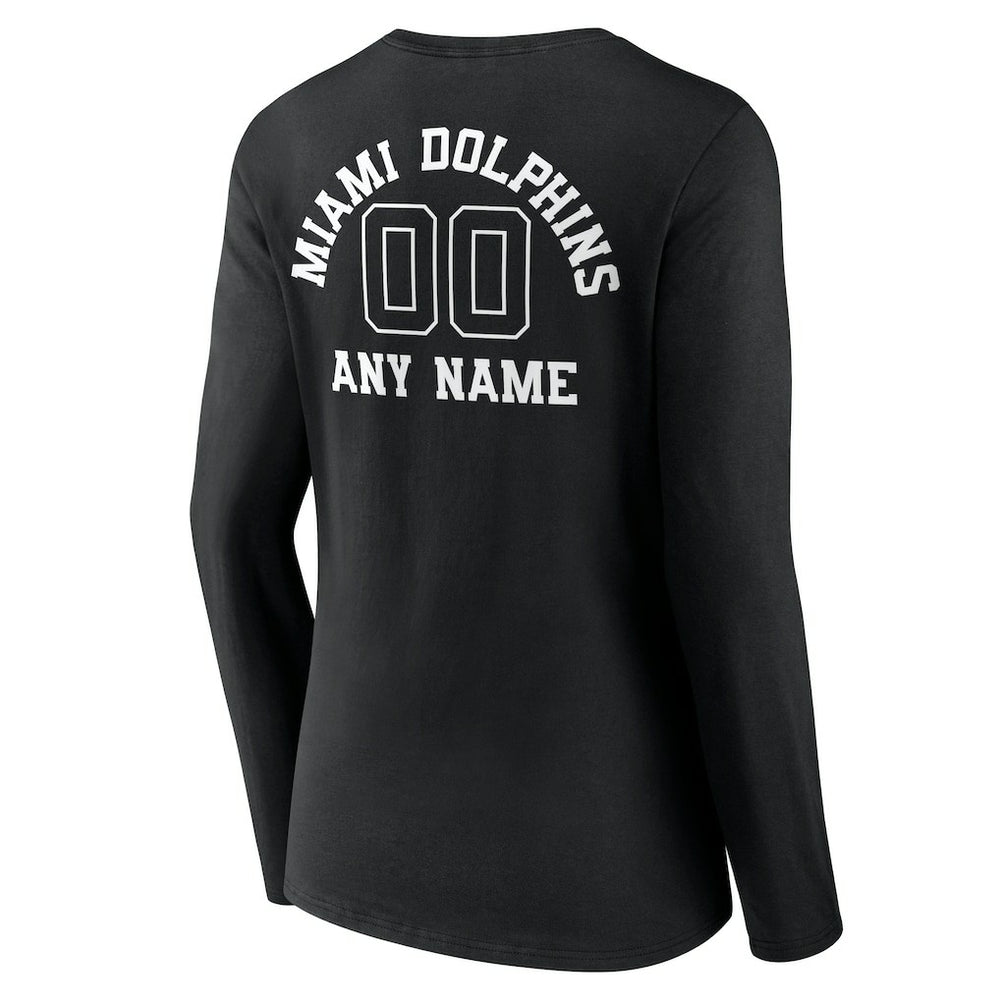 Miami Dolphins Women's Personalized Name & Number Monochrome Long Sleeve V-Neck T-Shirt - Black discount