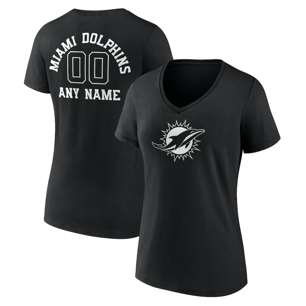 Miami Dolphins Women's Personalized Name & Number Monochrome V-Neck T-Shirt - Black for sale